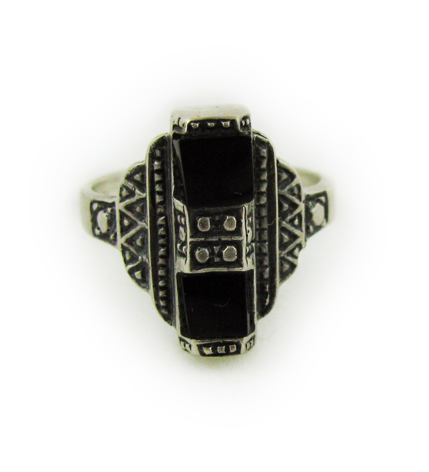 1930s Art Deco Onyx and Silver Ring